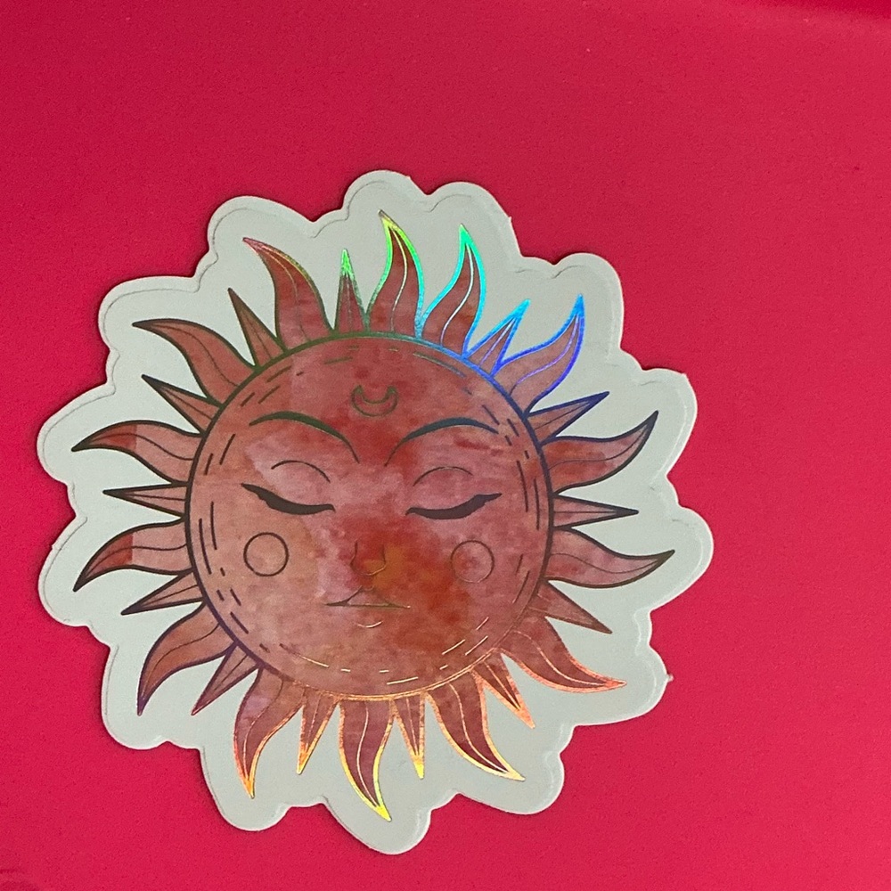 Sun and Moon Holographic Vinyl Sticker Redish Pink